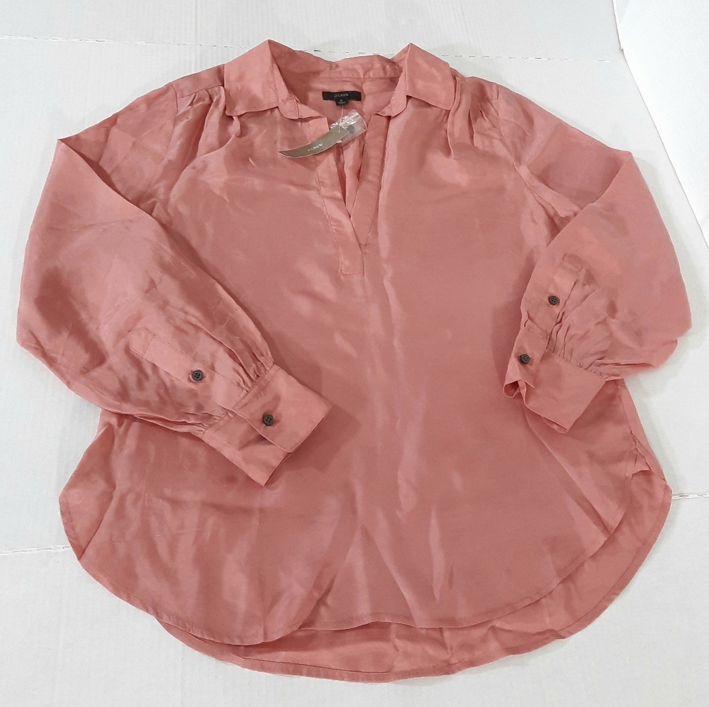J Crew Eco Cupro-Blend Collared V-Neck Popover Top